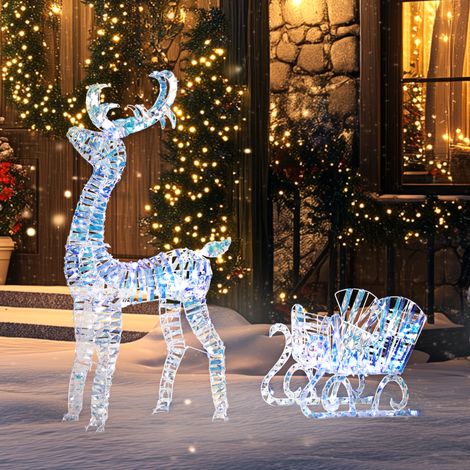 Beleuchtetes Rentier mit Schlitten und 170 warmweißen LEDs, Weihnachtsdekoration für drinnen und draußen, 60 x 29 x 115 cm (1/5)