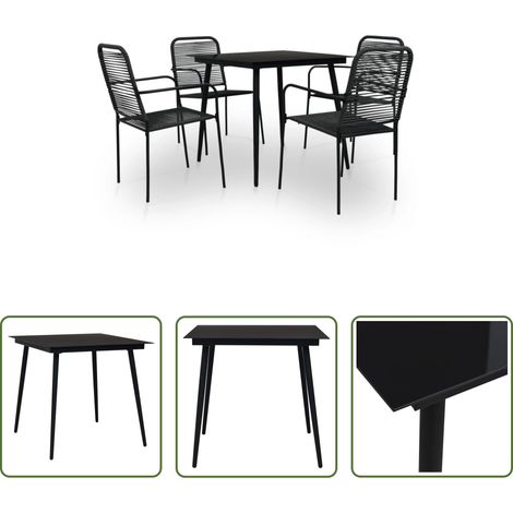 vidaXL Table de jardin - Ensemble à manger de jardin 5 pcs Corde en coton et acier Noir (1/5)
