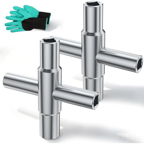 2 Pièces Clé Carrée 4 Voies, 6,5mm/7mm/8mm/9mm Clé Carré Une paire de gants est fournie, cle universelle pour armoires électriques, compteurs d'eau et de gaz (1/5)