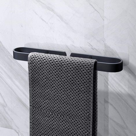 Wall-mounted towel rail, 25 cm, black aluminum, adhesive, no drilling required, bathroom accessories (1/5)