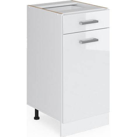 Mueble bajo de cocina R-Line, Blanco alto brillo, 40 cm , ET Roble, Vicco