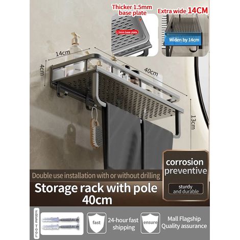 Étagère murale en aluminium gris épais (40 cm de large) pour salle de bain, porte-shampoing, rangement pour cuisine, étagère murale. (1/5)