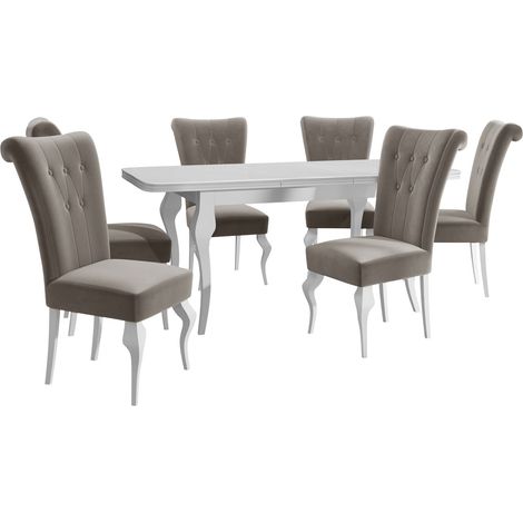 Conjunto de mesas y sillas para comedor Comfivo Gallina II, Magic Velvet 2209, 76x80x140cm, Diámetro: 0, Número de asientos: 6, Estilo: Clásico