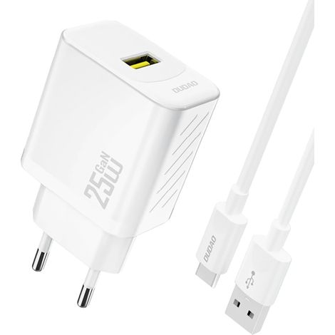 Dudao A27STEU 25W GaN USB-A Wandladegerät mit USB-A- und USB-C-Kabel – Weiß (1/5)