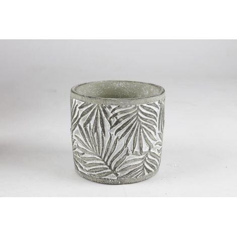 8x Blumentopf Zement antikgrünes Blattmuster 13x12cm (1/3)