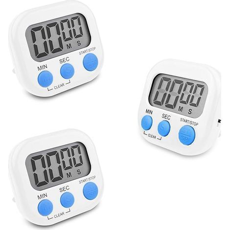 Minuteur de cuisine magnétique 3 pièces, chronomètre avec grand écran LCD, chronomètre numérique et alarme, compte à rebours pour enfants dans la cuisine, sous la douche et pendant le sport (1/4)