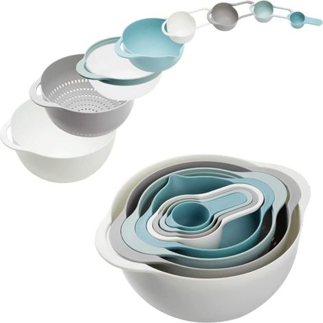 Ensemble 8 bols mélangeurs multicolores en plastique, empilables, tasses mesure, passoire, tamis, grand bol, sans BPA
