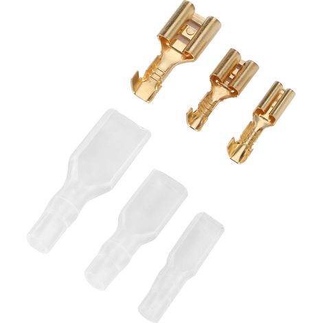 Jeu de cosses femelles à sertir dorées pour câbles électriques avec gaine, 2,8 mm / 4,8 mm / 6,3 mm (1/5)