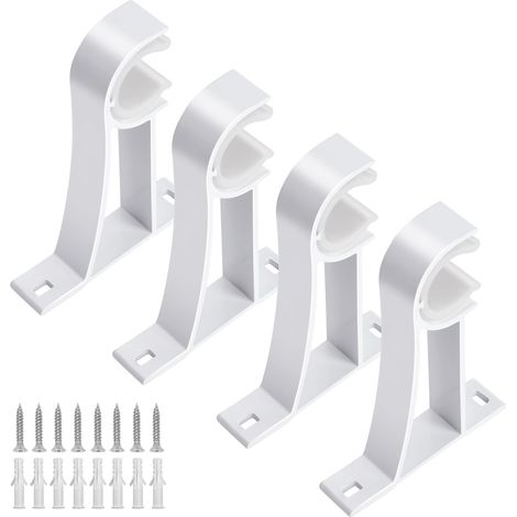 Lot de 4 supports de tringle à rideaux blancs très résistants avec vis, crochets de support de rideaux pour tringles à rideaux murales de 2,5 à 3,1 cm (1/5)