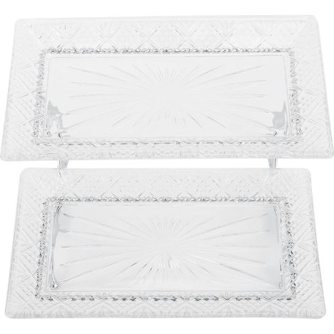 Plateau de service de Buffet en verre à 2 niveaux, multifonctionnel, exquis, Stable, présentoir de desserts, plateau de serveur pour fête (1/5)