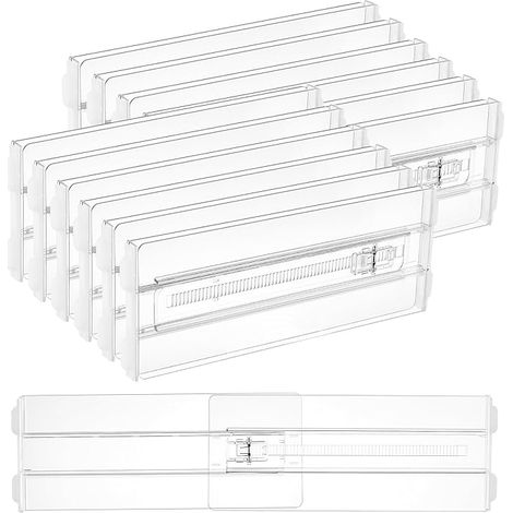 Paquete de 12 separadores de cajones, adecuados para guardar ropa, organizador de cajones de armario ajustable y extensible, separadores transparentes. (1/4)