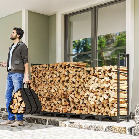 Abri à bois de 0.8m³ Réglable avec Housse Imperméable et Chaînes en Acier, 235x31x116 cm, Noir (1/5)