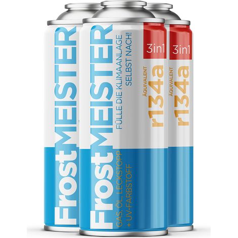 Recharge climatisation voiture R134a – Lot de 3 canettes 400ml – Huile et mastic pour entretien – Installation rapide et facile