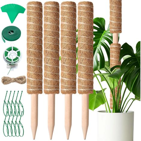 Tuteur Monstera, 4 Pièces 41cm Tuteur Coco, Extension Sphaigne Jusqu'à 120cm, Tuteur Plante Grimpante pour Monstera Maison Jardin de Support de Plante (1/5)