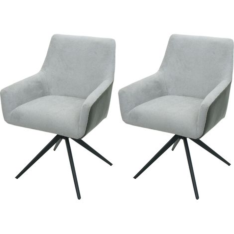 Lot de 2 chaises de salle à manger avec accoudoir siège rotatif en tissu gris clair PVC gris foncé et fer 040007378 (1/5)
