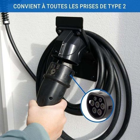 Alovez-upport Cable Recharge Type 2 Peu encombrant pour Voiture Electrique • Support Mural Prise Type 2 • Accessoires pour Câble de Recharge & Wallbox