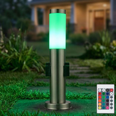 Außen Steh Leuchte Fernbedienung Edelstahl Stand Lampe Garten Hof Strahler dimmbar im Set inkl. RGB LED Leuchtmittel (1/5)