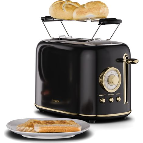 Klarstein Victoria Toaster – Retro-Toaster für 2 Scheiben 800 W, 7 Bräunungsstufen, Auftauen und Aufwärmen, Brötchenhalter, herausnehmbares Krümelfach (1/5)