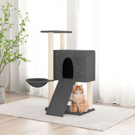 Arbre à chat avec poteaux en sisal, gris foncé, 96 cm