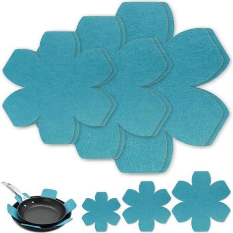 6 Pièces Séparateur de Casseroles, Empilable Antidérapant, Feutre Résistant Chaleur, 3 Tailles, Protection Ustensiles Cuisine (1/4)