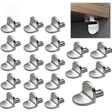 Regalträger für Schränke, 50 Stück, 5 mm, L-förmig, Metall-Regalstifte, Regalwinkel für Möbel, Bücherregale, Küchenschränke (Silber)