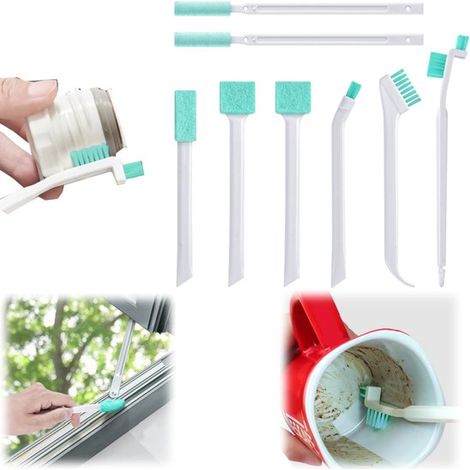 Kit de brosses de nettoyage 8 pièces - goupillons pour joints, coins, fenêtres et bouteilles, bleu (1/5)