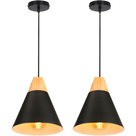 royaluxe- (2PCS)-Lampe À Suspension Moderne Noire Suspension Luminaire Nordique Lustre Rétro Abat-Jour En Métal Ampoule E27 Suspension Intérieure (1/5)