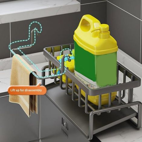 Rangement et Organisation de Cuisine, Organisateur d'évier en acier au carbone avec bac d'écoulement Automatique pour Porte Eponge, (1/2)