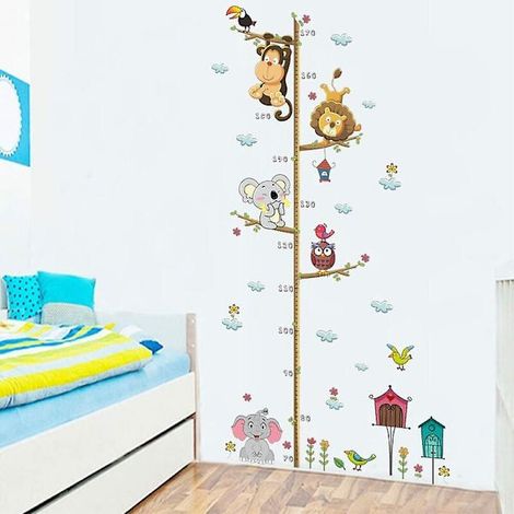 Cute Cartoon Animals Zoo Elephant Lion Owl Monkey Wood Growth Height Chart Removable Wall Stickers (1/5)
