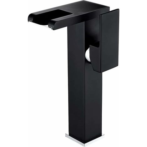Faucet Washbasin LED High Waterfall Faucet Bathroom, Modern Stylish Design Black Brass Mixer Tap Sink, Hot & Cold Water Available, 3 Color Changes Black (1/5)
