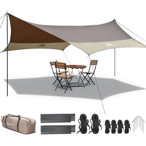 Bâche Anti-Pluie 2 Poteaux, 3.7 X4.3m Camping Bâche Imperméable Anti-UV (upf50+), Randonnée, Camping (1/5)