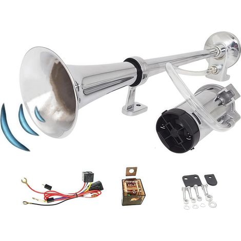 Corne de voiture Klaxon de voiture 24V Car Horn unique Voix forte Trompette de navire argent Haut - parleurs chromé zinc Corne d'air avec compresseur Air Horn Pour 24V camion bateau Yacht etc (1/5)