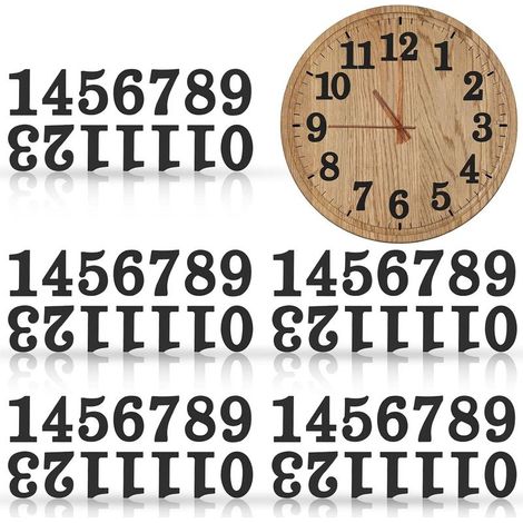75 pezzi - Numeri in legno - Numeri per orologio - Adesivo incluso per il fai da te - Decorazione murale - Nero - 3x0,3 cm (1/5)