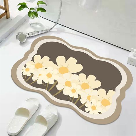 Tapis de Bain Absorbant à Séchage Rapide en Forme de Fleur, Antidérapant, Entretien Facile, 40 x 60 cm, Beige (1/4)