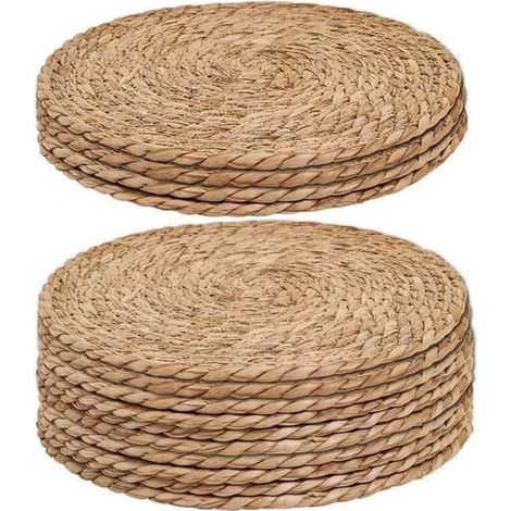 Lot de 6 sets de table ronds tressés en rotin diamètre 30 cm résistants à la chaleur pour décoration de table style bohème et champêtre (1/5)