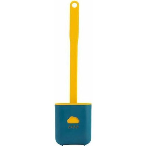 Brosse WC Silicone, Brosse de Toilette, Silicone Antibactérienne balayette WC et Support à séchage Rapide, kit de Brosse WC Suspendu brosses Silicone pour Salle de Bain et WC (Bleu) (1/4)