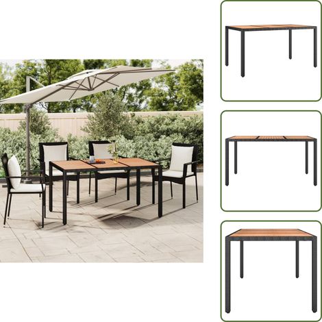 Tavolo in rattan - vidaXL Tavolo da Giardino Piano Legno Nero Polyrattan Massello Acacia - Tavolo in acciaio