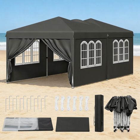Faltpavillon grau 3x6 m mit Seitenwänden und Eisenrahmen MODENUIT (1/5)