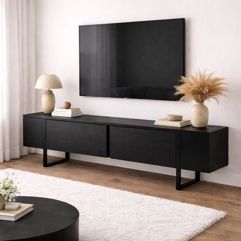 TV-Möbel, schwarzer Melamin-Rahmen, 180 x 50 x 29,5 cm – Blitz