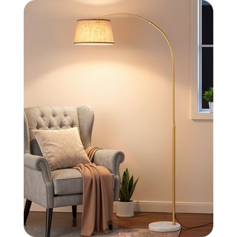 EDISHINE Stehlampe Wohnzimmer, 143-176 cm verstellbar, Bogenlampe mit drehbarem Lampenkopf und Metallgestell, magnetische Fernbedienung, stufenlos dimmbar, E27 Fassung inkl. 9W LED Leuchtmittel