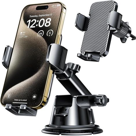 Support téléphone voiture à ventouse pour pare-brise et tableau de bord, compatible smartphones 4 à 7 pouces (1/5)
