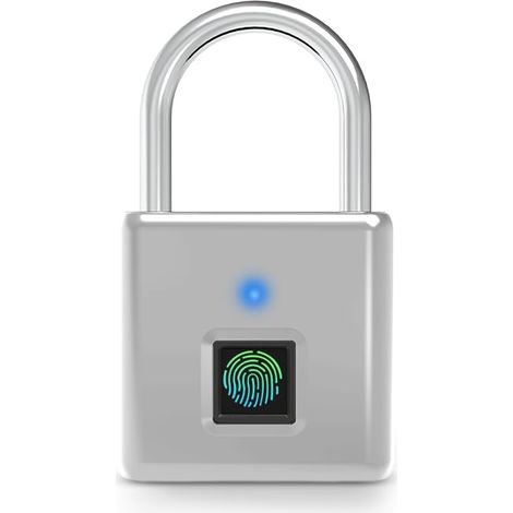 Cadenas avec empreintes digitales, étanche IP55, chargement USB, biométrique, verrouillage de sécurité élevé pour gymnastique, garage, abri de jardin, argent (1/5)