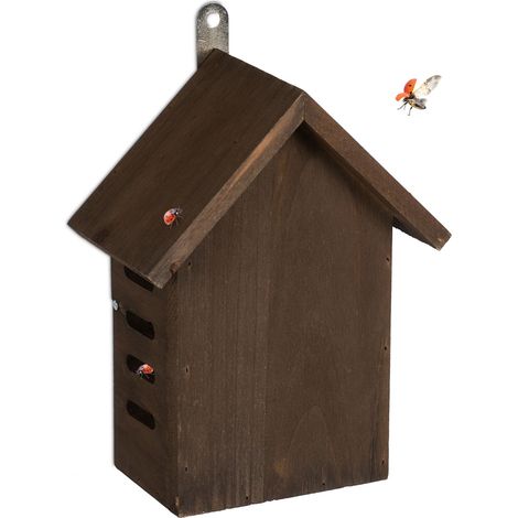 Relaxdays Marienkäferhaus, Marienkäferhotel Garten, zum Aufhängen, Holz unbehandelt, Insektenhotel Marienkäfer, braun