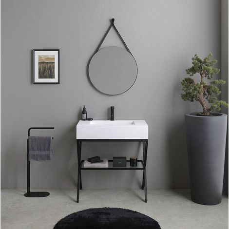 Mueble De Baño De Suelo 80Cm Con Lavabo De Resina Blanco  Manchester (1/5)
