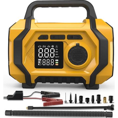 Démarreur de voiture et pompe à air combinés, démarreur d'urgence 12V/alimentation portable. (1/5)