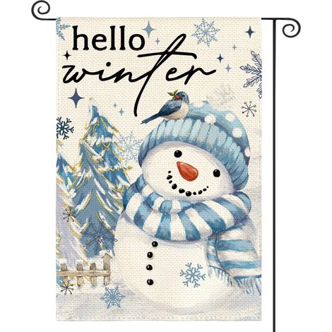 Drapeau de jardin d'hiver 30 x 45 cm, motif bonhomme de neige double face, pois, drapeau extérieur pour les fêtes d'hiver, décoration de jardin de Noël résistante aux intempéries (1/5)