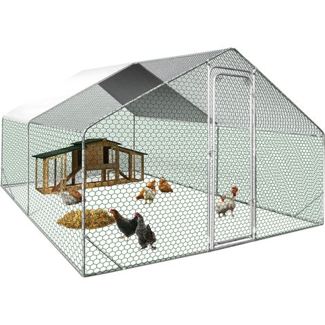 Enclos poulailler IDMARKET - 12 m² parc grillagé - 4x3 M - Acier galvanisé - Naturel (1/8)