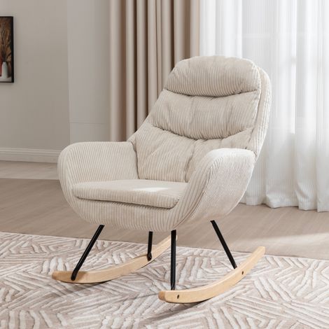 Poltrona a dondolo - Protezione del pavimento - Stile scandinavo - Velluto a coste - Beige (1/5)