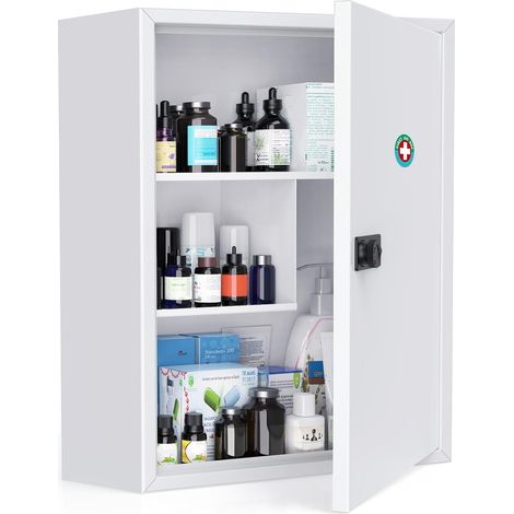 Armoire de médecine de Montage Mural avec Verrouillage de Combinaison, Armoire médical Blanc verrouillable, Organisateur de médecine, Boîte de Stockage en métal en Acier sécurisé (1/5)