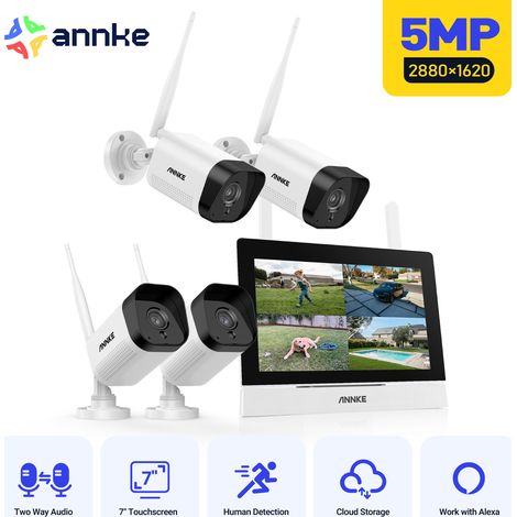 Annke – Kit de vidéosurveillance sans fil 5MP avec écran LCD 7" – Vision nocturne jusqu'à 30m – Audio bidirectionnel – Détection humaine